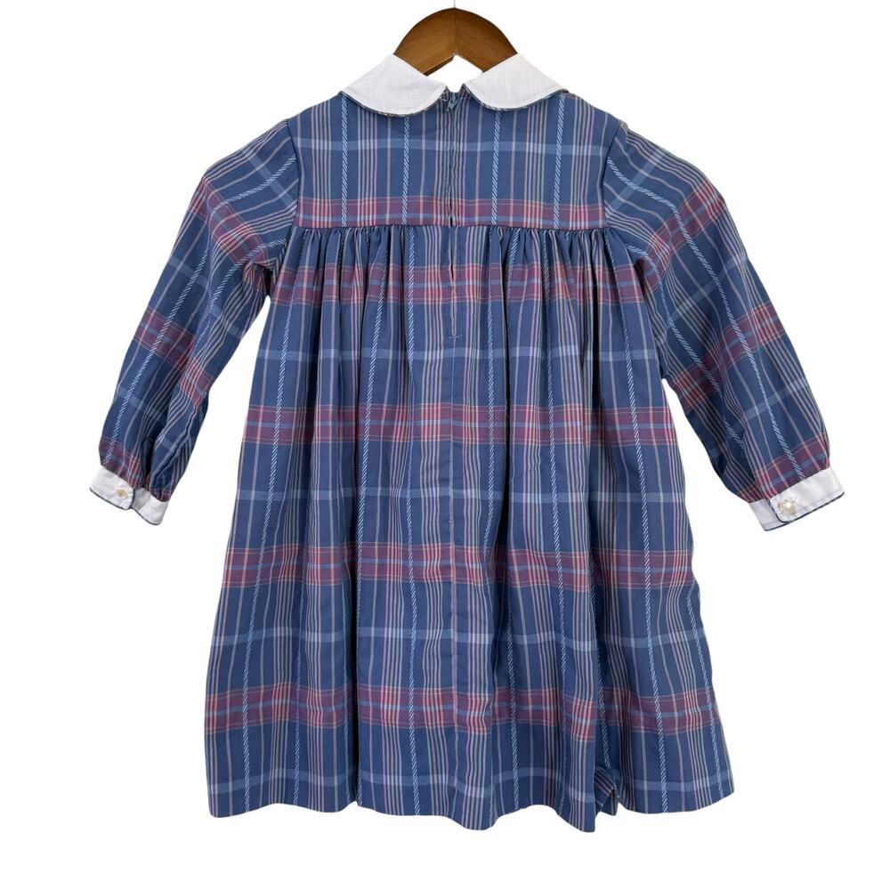 Vintage 90s Jayne Copeland Girls Plaid Dress Size 6 Eyelet Collar Blue Pink - Picture 7 of 11